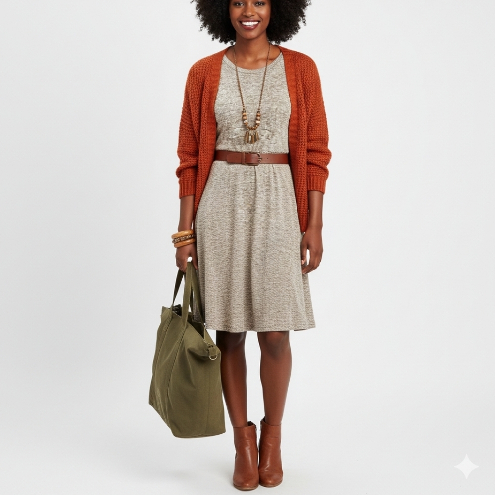 ACEMI womens S tan & black fit & flare dress